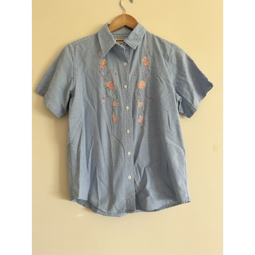 Vintage 90s Embroidered Button Up Top Riders Cotton Women's Medium Summer Short